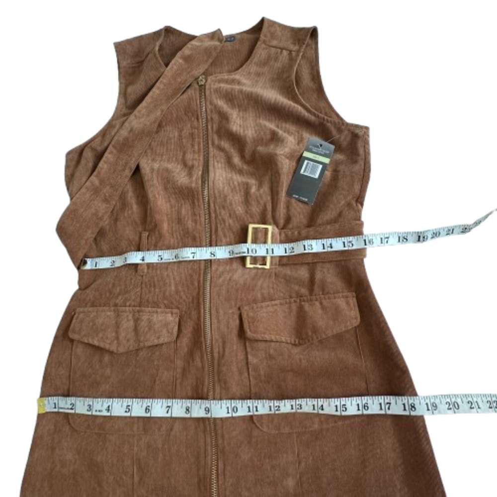 NWT Sharagano Women' 4 Brown Wet Sand Sleeveless Full Zip Midi Corduroy Dress - Picture 11 of 15
